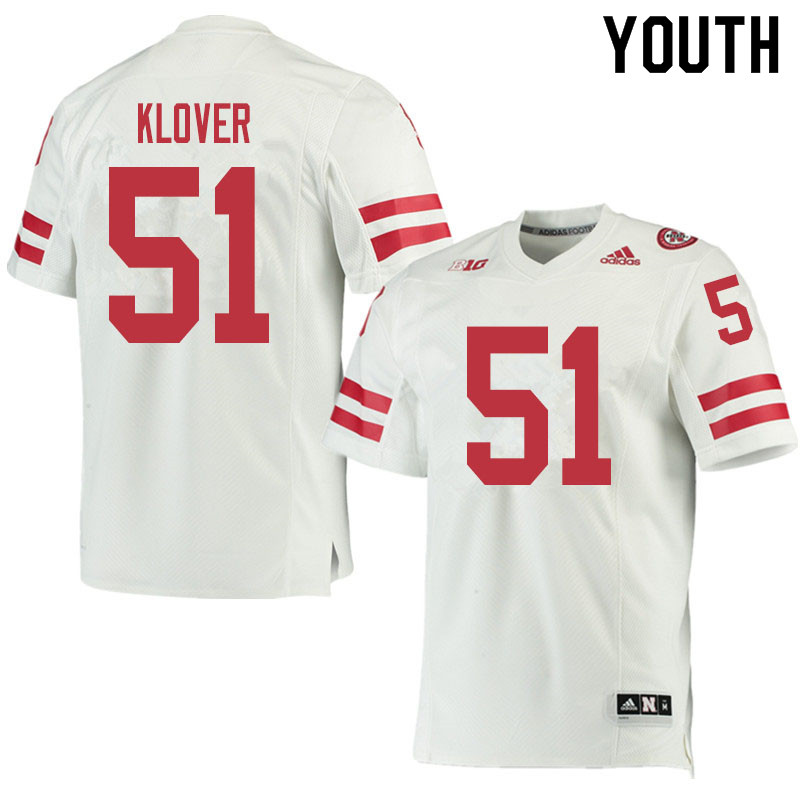 Youth #51 Braden Klover Nebraska Cornhuskers College Football Jerseys Sale-White
